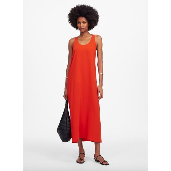 Madewell Sleeveless Scoopneck Midi Dress Bright Flame Red Minimalist XS NWT - Picture 1 of 14